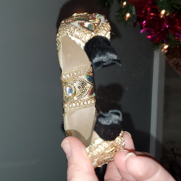 New handmade boutique sequins shiny fancy flexible top knot headband gold - Picture 7 of 7